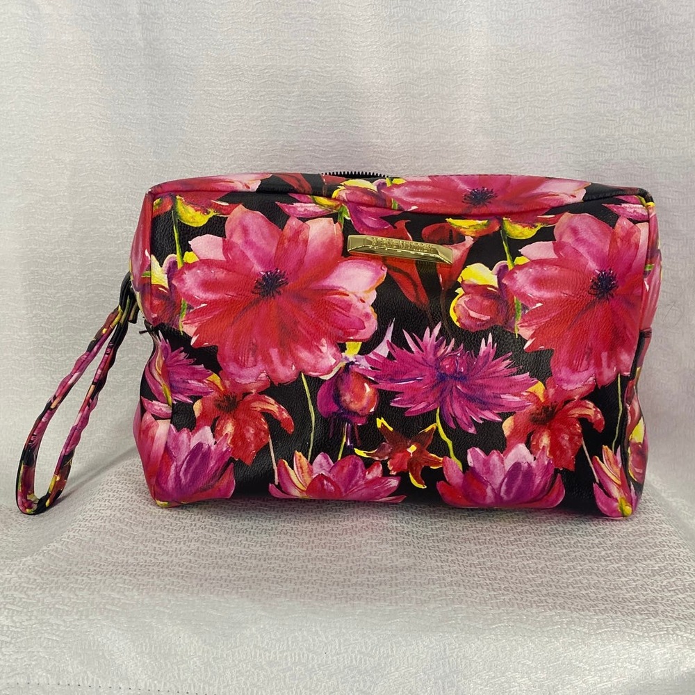Steve Madden Large Cosmetic Bag Black & Pink Floral